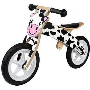 WOOMAX - Bici de madera sin pedales, de vaca, 85x36x53 cm, asiento regulable 3 alturas, bici infantil 4 años, vaca juguete, bicicletas niños, 25 Kg, 2 a 5 años