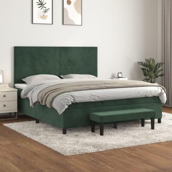 Cama Box Spring con Colchón de Terciopelo Verde Oscuro 160x200 cm