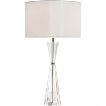 Lámpara de mesa Risha Cristal, níquel pulido, 2 bombillas E27, altura 66cm, pantalla de tambor redonda