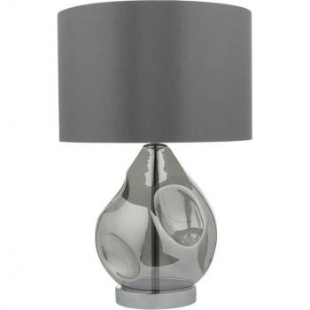 Lámpara de mesa de vidrio Quinn 1 luz con pantalla de tambor redonda y acabado ahumado