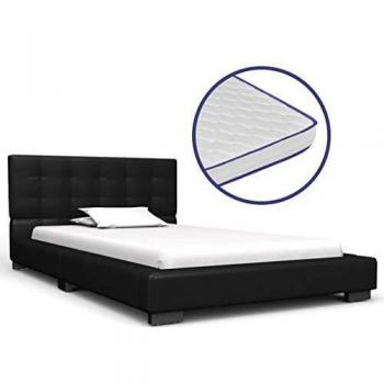 vidaXL Cama con Colchón Viscoelástico Cuero Sintético Somieres Descanso Decoración Atractiva Elegante Dormitorio Robusta Duradera Negro 90x200cm