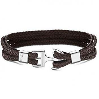 PULSERA LOTUS STYLE ANCLA DE ACERO Y CUERO MARRÓN PARA HOMBRE