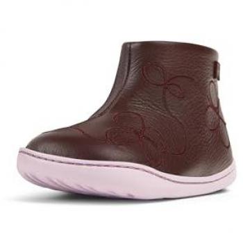 Botines de niña Camper Peu Cami Twins de piel, modelo K900205-005, color marrón, talla 26 EU, con cremallera, estilo plano y casual para moda infantil