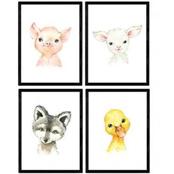 Pack de 4 Láminas Infantiles de Animales - Alta Calidad - Tamaño A4 - Envío Rápido