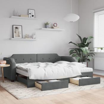 Sofá cama nido con cajones de tela gris oscuro 90x190 cm