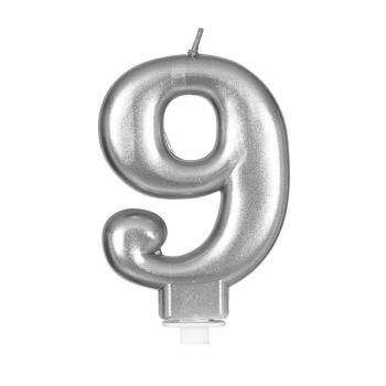 Vela Metalizada Plata Nº 9, de 8 cm