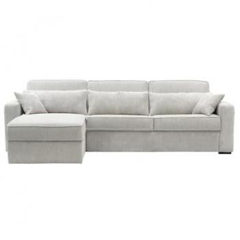 Sofá rinconera convertible rápido y reversible en pana beige - Colchón de 18 cm - Cama de 140 cm - MONDOVI