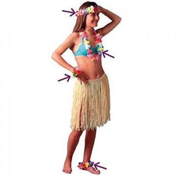 EUROCARNAVALES Kit Hawaiano: Pulsera, Tobillera, Collar y Corona de Flores