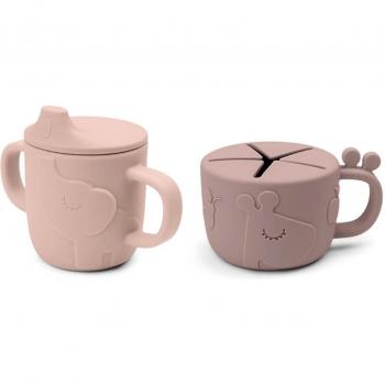 Taza con asas y snacks de silicona Done by Deer Peekaboo Rosa