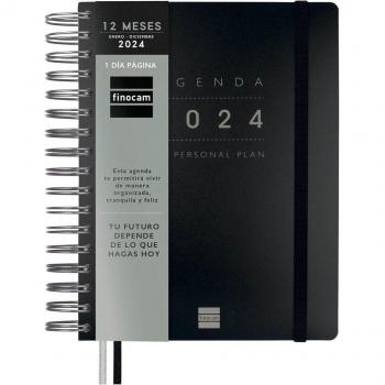 Finocam Tempus 2024 Agenda Espiral Doble Año Negro Enero-Diciembre (12 meses) Tamaño 155x217mm 1 Día por Página Multilingüe