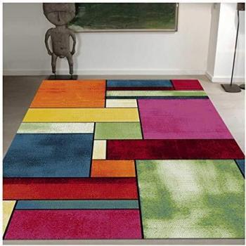 Alfombra moderna 120x170 cm - Motivos geométricos multicolores - Polipropileno - Suave y brillante