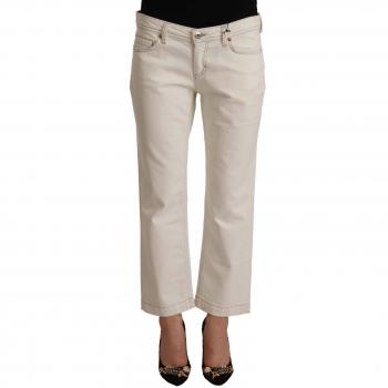 Dolce & Gabbana Off White Cotton Flared Cropped Denim Jeans - W29