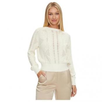 Guess Women's Regular Fit Crew Neck Sweater in Cream