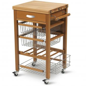 Carrello Porta Vivande Gastone de Madera de Cerezo con Zona Equipada y Diseño Abatible - Dimensiones: H 87 x W 100 x D 46 cm