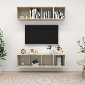 Mueble de TV de pared 2 piezas Sonoma Oak en conglomerado, aglomerado color roble Sonoma, madera proyectada carvalho Sonoma
