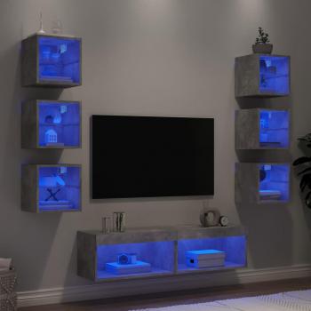 Muebles TV pared con LED 8 piezas madera ingeniería gris hormigón