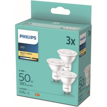 Philips Foco LED GU10 4.7W blanco cálido 2700K 36° pack de 3