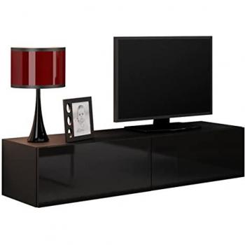 Mueble TV Charlotte A124, Negro Brillante, 2 Puertas, 140 x 30 x 40 cm