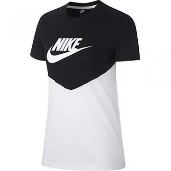 NIKE W NSW Hrtg Top SS Short Sleeve, Mujer, Black/White/White, XS