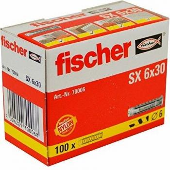 Fischer Taco Nylon SX 6x30mm, Paquete de 100 Unidades