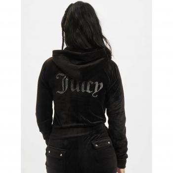 Sudadera con cremallera de felpa de lujo Juicy Couture Madison, color negro, ajuste slim fit, con capucha y logo