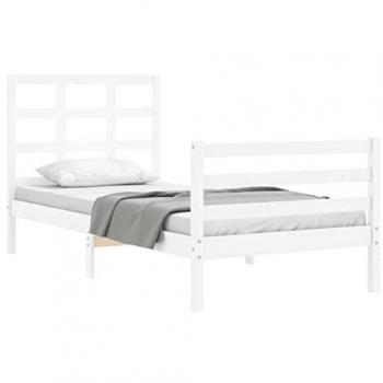 Estructura de cama con cabecero de madera maciza blanca 100x200 cm