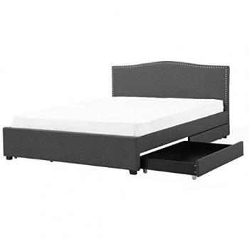 Cama tapizada en poliéster gris 160 x 200 cm con almacenaje, diseño tradicional Montpellier