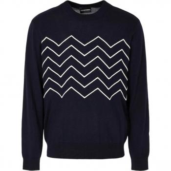 Emporio Armani Blue Printed Pullover Knitwear for Men, Size S