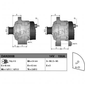 Alternador DENSO DAN3008, tipo: alternador, características: alta eficiencia, durabilidad mejorada, diseño compacto, fácil instalación, compatible con múltiples modelos de vehículos