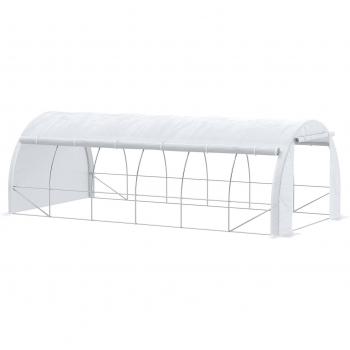 Outsunny Invernadero de Túnel de Jardín 6x3x2 m con Puerta y 12 Ventanas Enrollables de Polietileno 140 g/m² y Acero Galvanizado Blanco