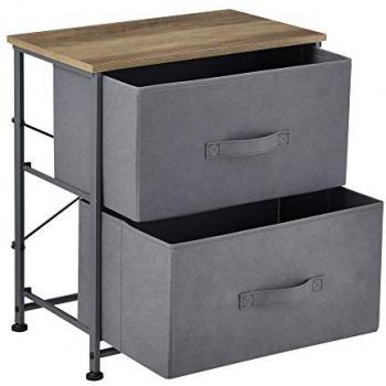 Cajonera Pro.tec con 2 cajones de Metal y MDF, 50x45x30 cm, Gris y Efecto Madera