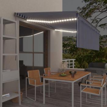 Toldo manual retráctil Día y Noche con persiana y LED azul y blanco 4,5x3 m