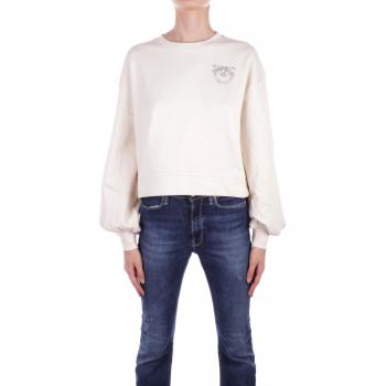 PINKO Ivory Cotton Sweatshirt with Strass Logo for Women - Size M - Yellow Cream