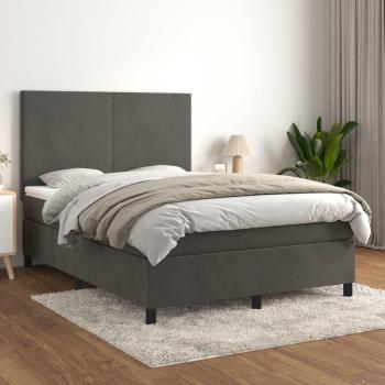 Cama box spring blanda con colchón de terciopelo gris oscuro 140x200 cm