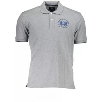 La Martina Gray Cotton Polo Shirt - L, Polo Shirts, male, Gray, Size: L Elegant Gray Polo with Contrast Details