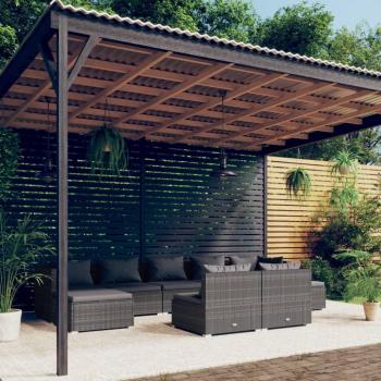 9-Piece Grey Poly Rattan Garden Lounge Set with Cushions