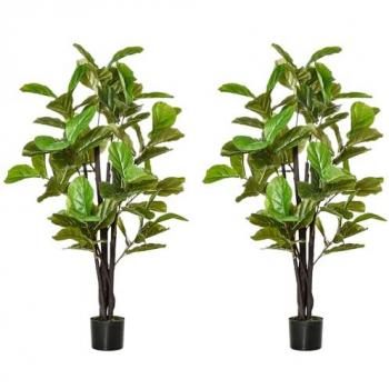 HOMCOM Ficus Artificial 130 cm con maceta, plantas artificiales decorativas para interior y exterior, color verde