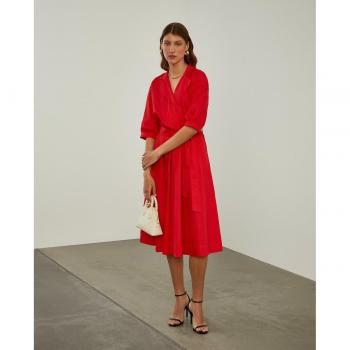 Vestido midi de algodón rojo con mangas abullonadas Lion of Porches