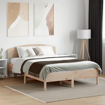 Cama sin colchón 135x190 cm en madera maciza de pino con cabecero, color marrón, marca Vidaxl