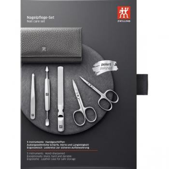 Set de Manicura y Pedicura ZWILLING Classic Inox con Estuche de Cuero, 5 Piezas - Gris