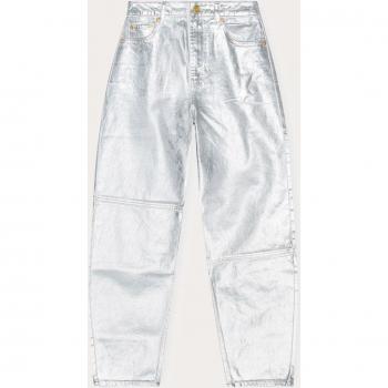 Ganni Women's Gray Loose-Fit Curved Leg Foil Denim Jeans Size W28