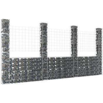 vidaXL U-shape Gabion Basket with 4 Posts Iron 380x20x200 cm
