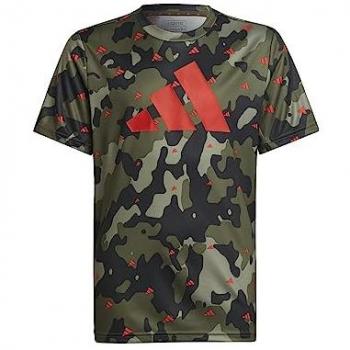 Camiseta Adidas Train Seasonal AEROREADY Allover Print Regular-Fit de Manga Corta para Chicos en color Oliva y Naranja, IC5645, talla 128