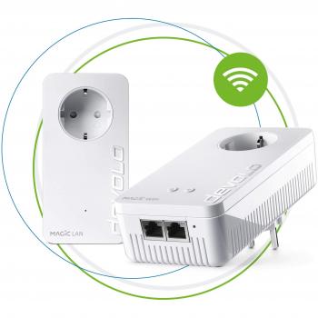 Devolo Magic 1 WiFi 2-1 Starter Kit PLC Powerline Adapter, 1200 Mbit/s, con Tecnología Mesh WiFi, Ethernet LAN Blanco, Paquete de 2