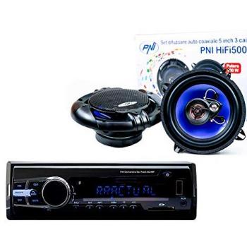 Reproductor de MP3 para automóvil PNI Clementine 8524BT con altavoces coaxiales PNI HiFi500, 4x45W, 100W, 12.7 cm