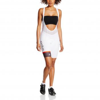 Odlo Mallas cortas de ciclismo con tirantes para mujer, mujer, color Green - white, tamaño XS