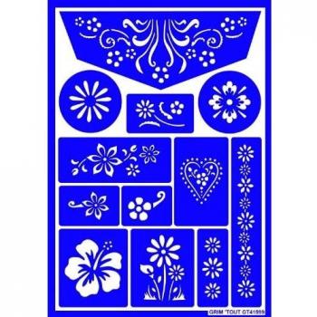 Plantilla de Maquillaje Grim'tout - Flores - Reutilizable y Lavable - 21x15 cm - Para Niños - Uso Interior - Kit de Pintura Facial, Dibujo y Tatuajes Temporales