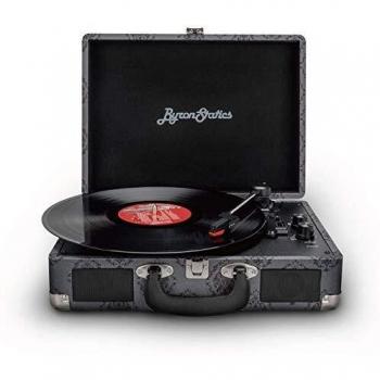 ByronStatics Tocadiscos Vinilo - Reproductor discos vinilo Bluetooth, 3 velocidades, 2 altavoces integrados, aguja repuesto, salida línea RCA, entrada AUX, maleta portátil vintage