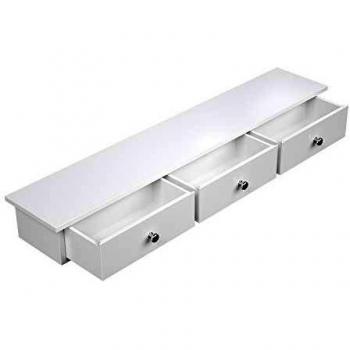 SONGMICS Estante de Pared, Estante Flotante con 3 Cajones, Estantería para Pasillo, 80 x 15 x 10 cm, para Entrada, Salón, Cocina, Pintura de Alto Brillo Blanco LWS085W01