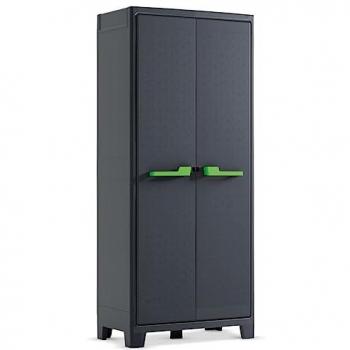 Keter Armario de Almacenaje Moby Grafito Gris 182 cm con estantes, resistente a UV y lluvia (IPX3), ideal para exterior en balcón, terraza o jardín, incluye cerradura, dimensiones 80x44